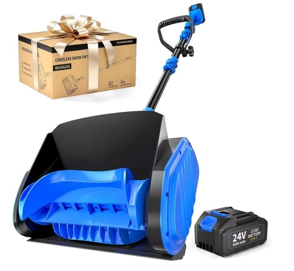 24V Cordless Snow Shovel 14.4" Brushless 5000RPM 5.0Ah Battery 26ft Throw Open B
